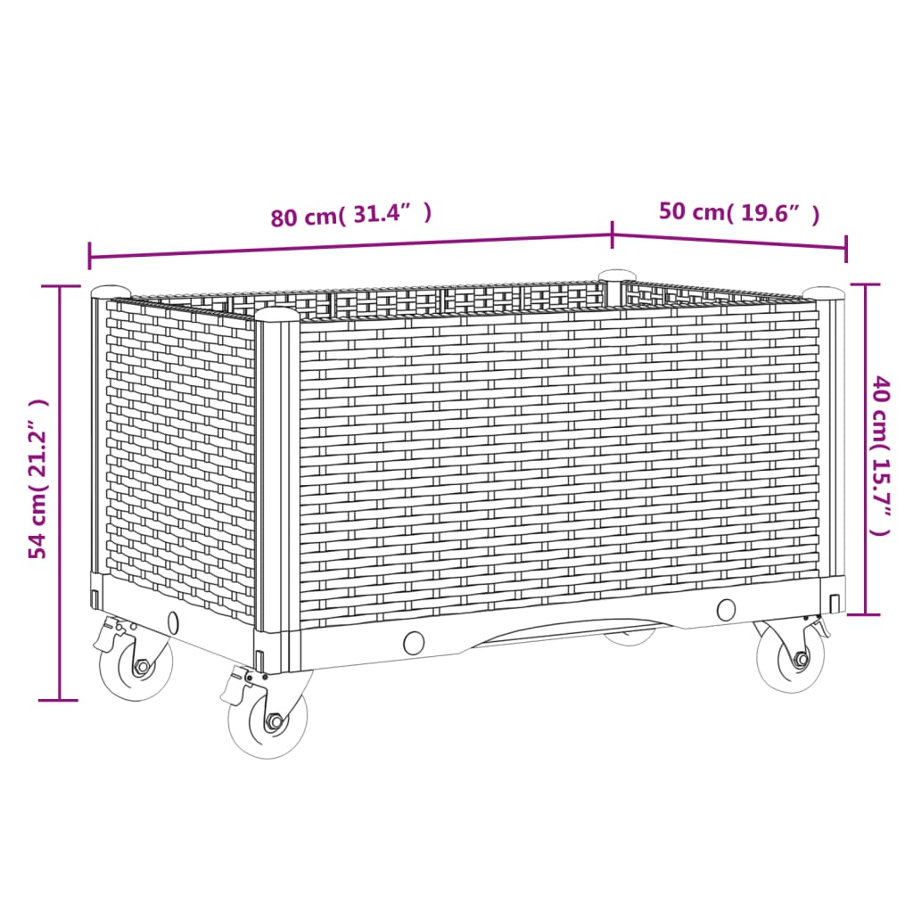 Plantenbak met wielen 80x50x54 cm polypropeen lichtgrijs - AllerleiShop