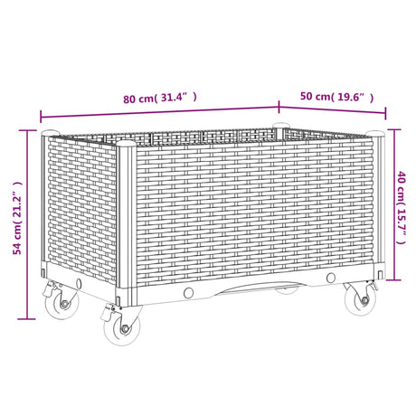 Plantenbak met wielen 80x50x54 cm polypropeen zwart - AllerleiShop