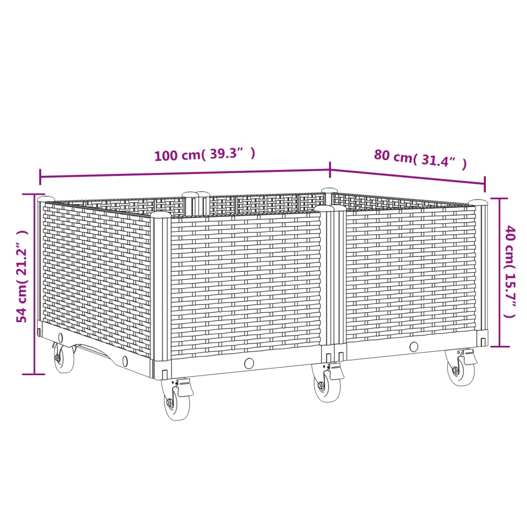 Plantenbak met wielen 100x80x54 cm polypropeen zwart - AllerleiShop