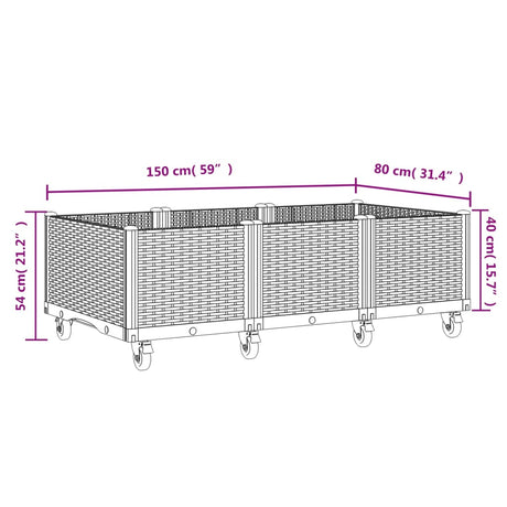 Plantenbak met wielen 150x80x54 cm polypropeen wit - AllerleiShop