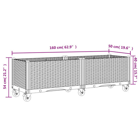 Plantenbak met wielen 160x50x54 cm polypropeen wit - AllerleiShop