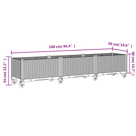 Plantenbak met wielen 240x50x54 cm polypropeen wit - AllerleiShop