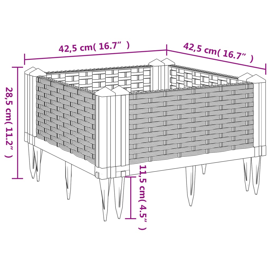 Plantenbak met pinnen 42,5x42,5x28,5 cm polypropeen bruin - AllerleiShop