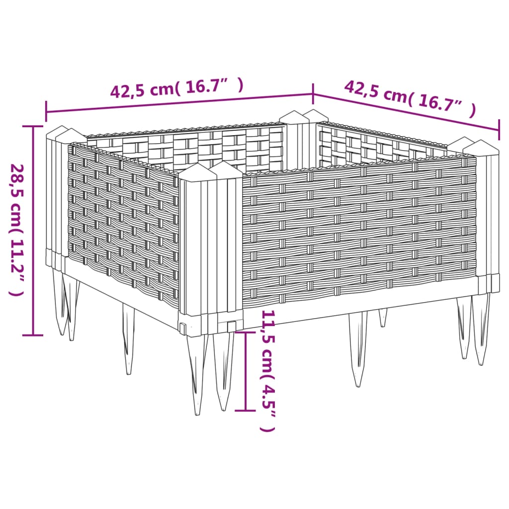 Plantenbak met pinnen 42,5x42,5x28,5 cm polypropeen zwart - AllerleiShop