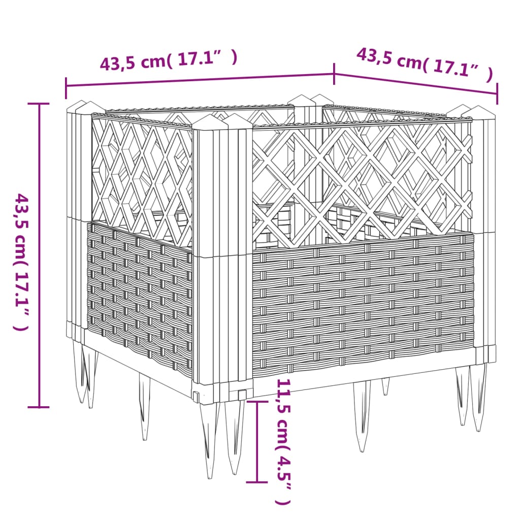 Plantenbak met pinnen 43,5x43,5x43,5 cm polypropeen bruin - AllerleiShop