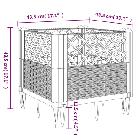 Plantenbak met pinnen 43,5x43,5x43,5 cm polypropeen bruin - AllerleiShop