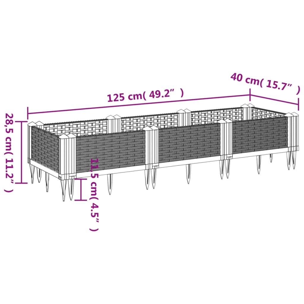 Plantenbak met pinnen 125x40x28,5 cm polypropeen bruin - AllerleiShop