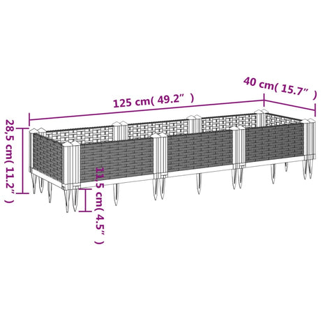 Plantenbak met pinnen 125x40x28,5 cm polypropeen wit - AllerleiShop