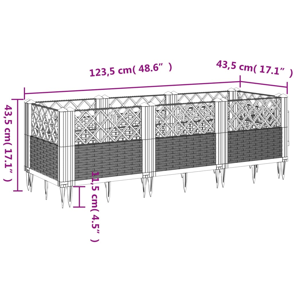 Plantenbak met pinnen 123,5x43,5x43,5 cm polypropeen zwart - AllerleiShop