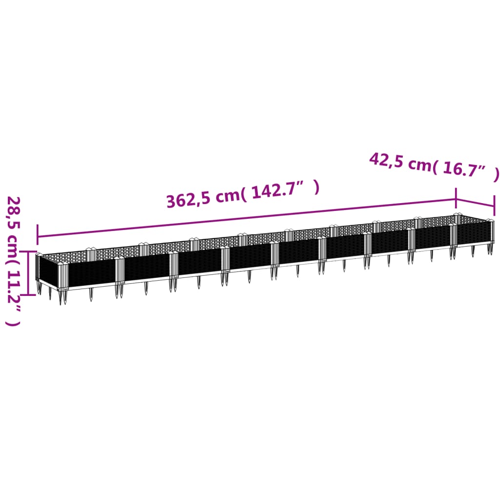 Plantenbak met pinnen 362,5x42,5x28,5 cm polypropeen bruin - AllerleiShop