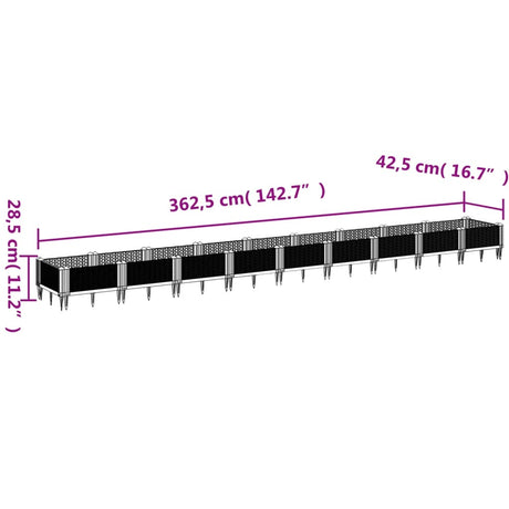 Plantenbak met pinnen 362,5x42,5x28,5 cm polypropeen grijs - AllerleiShop