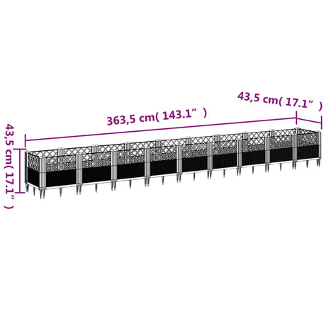 Plantenbak met pinnen 363,5x43,5x43,5 cm polypropeen zwart - AllerleiShop