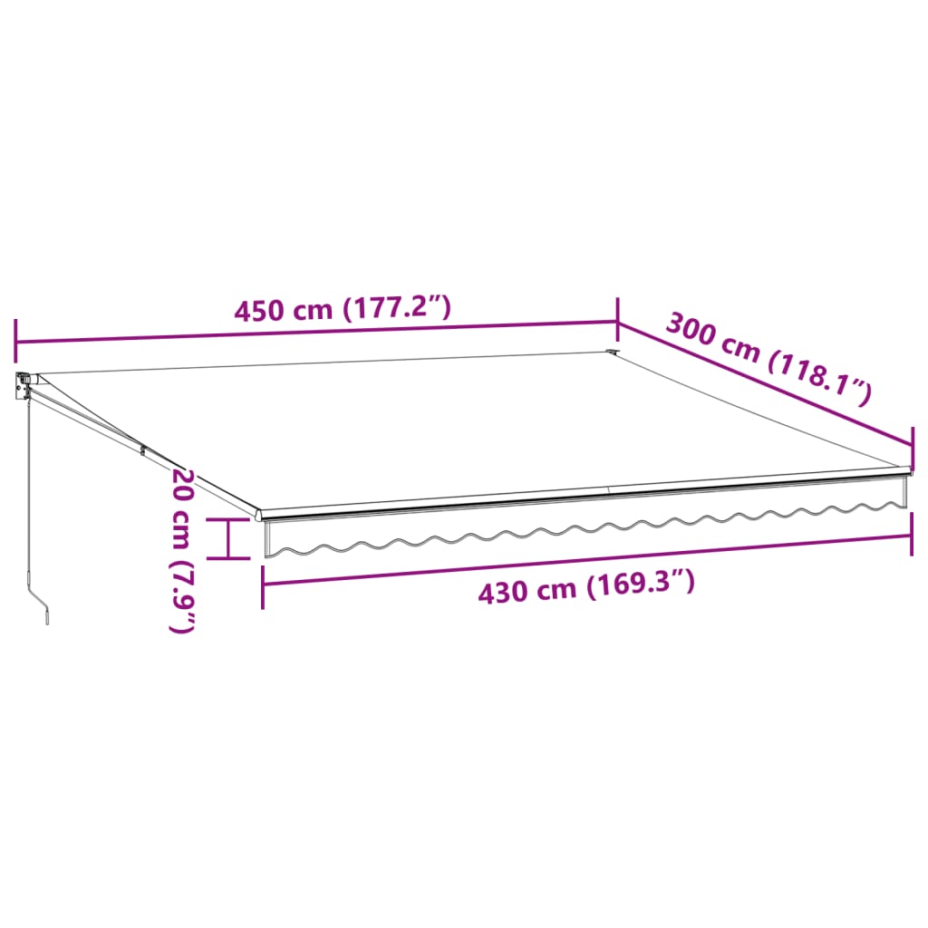Luifel handmatig uittrekbaar 450x300 cm bruin