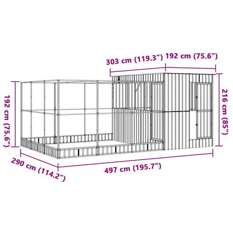 Volière met verlengstuk 497x303x216 cm staal zilverkleurig - AllerleiShop