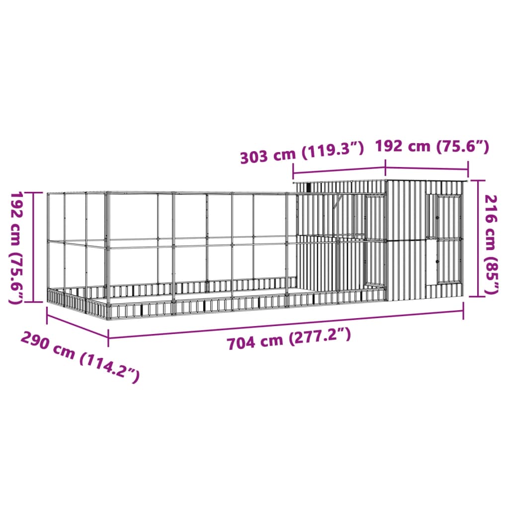 Volière met verlengstuk 704x303x216 cm staal zilverkleurig - AllerleiShop