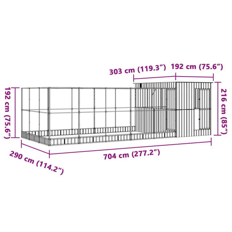 Volière met verlengstuk 704x303x216 cm staal zilverkleurig - AllerleiShop