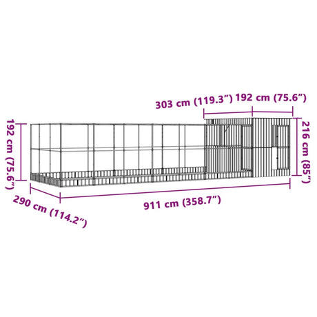 Volière met verlengstuk 911x303x216 cm staal zilverkleurig - AllerleiShop