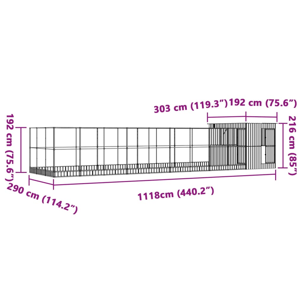 Volière met verlengstuk 1118x303x216 cm staal zilverkleurig - AllerleiShop