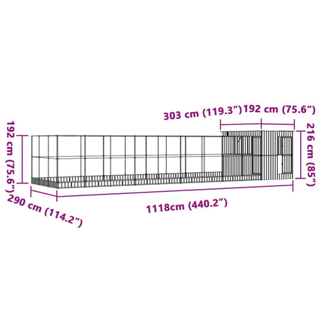 Volière met verlengstuk 1118x303x216 cm staal zilverkleurig - AllerleiShop