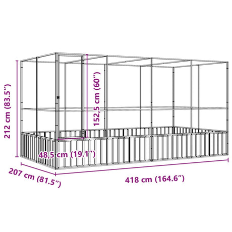 Volière met verlengstuk 418x207x212 m staal zilverkleurig - AllerleiShop