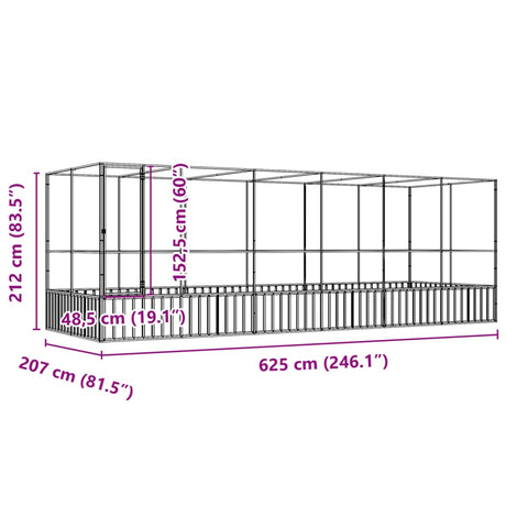 Volière met verlengstuk 625x207x212 m staal zilverkleurig - AllerleiShop