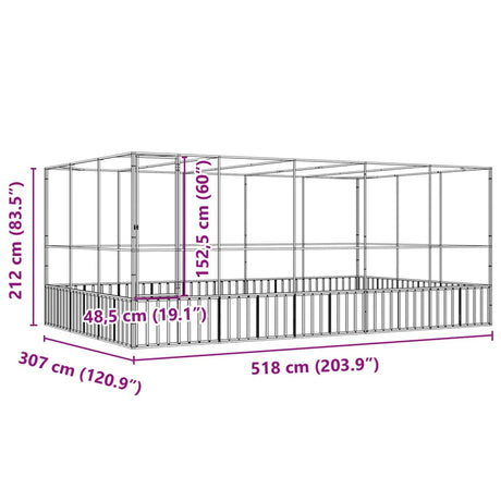 Volière met verlengstuk 518x307x212 m staal zilverkleurig - AllerleiShop