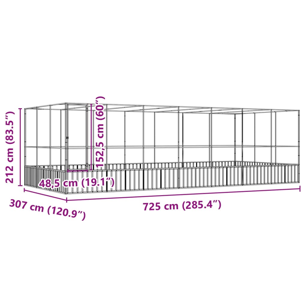 Volière met verlengstuk 725x307x212 m staal zilverkleurig - AllerleiShop