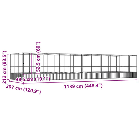 Volière met verlengstuk 1139x307x212 m staal zilverkleurig - AllerleiShop