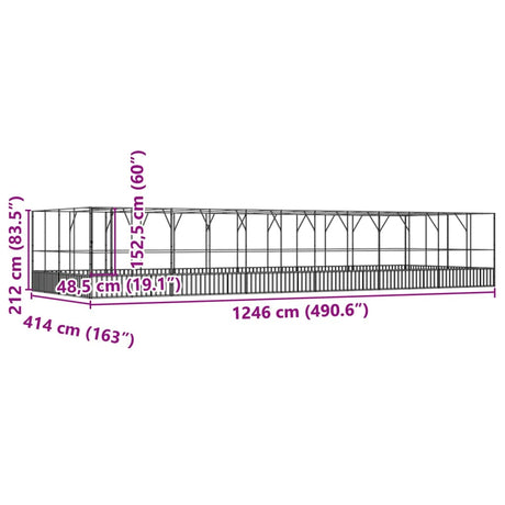 Volière met verlengstuk 1246x414x212 m staal zilverkleurig - AllerleiShop