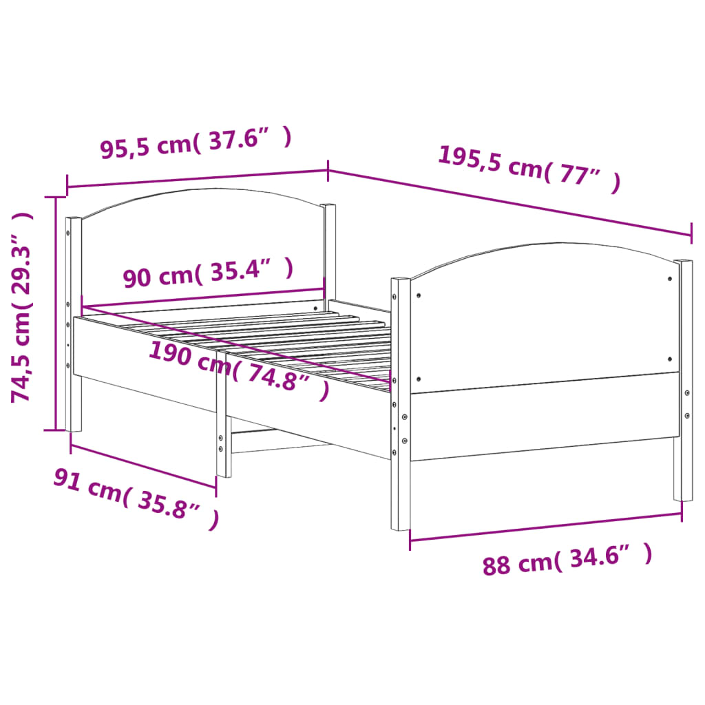 Bedframe zonder matras massief grenenhout 90x190 cm