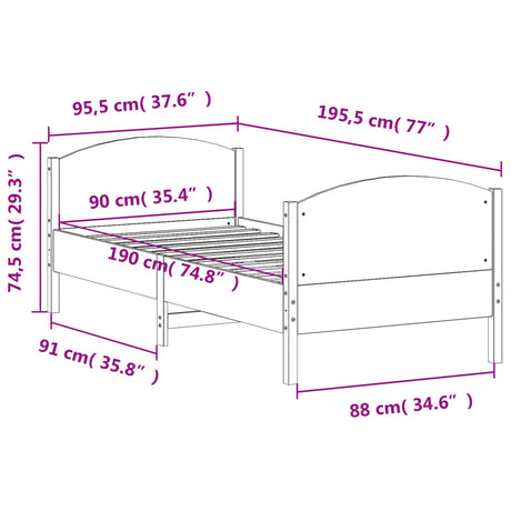Bedframe zonder matras massief grenenhout 90x190 cm