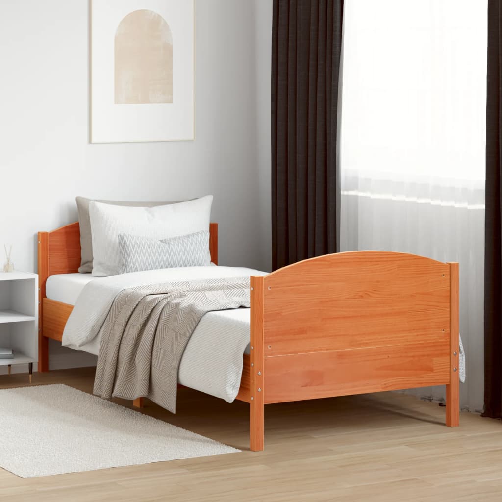 Bedframe zonder matras massief grenenhout wasbruin 75x190 cm