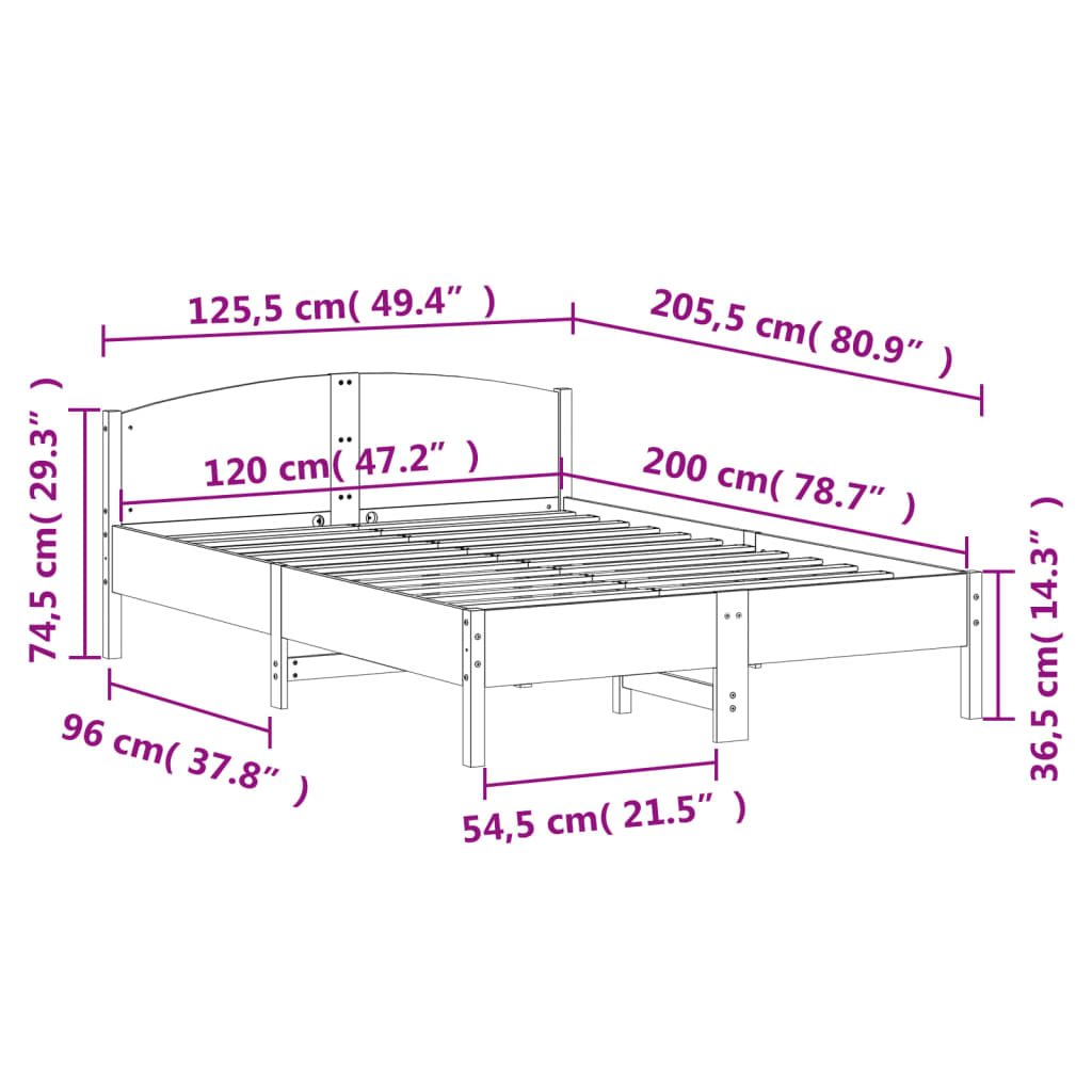 Bedframe zonder matras massief grenenhout 120x200 cm