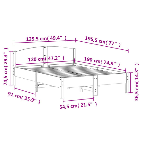 Bedframe zonder matras massief grenenhout wit 120x190 cm