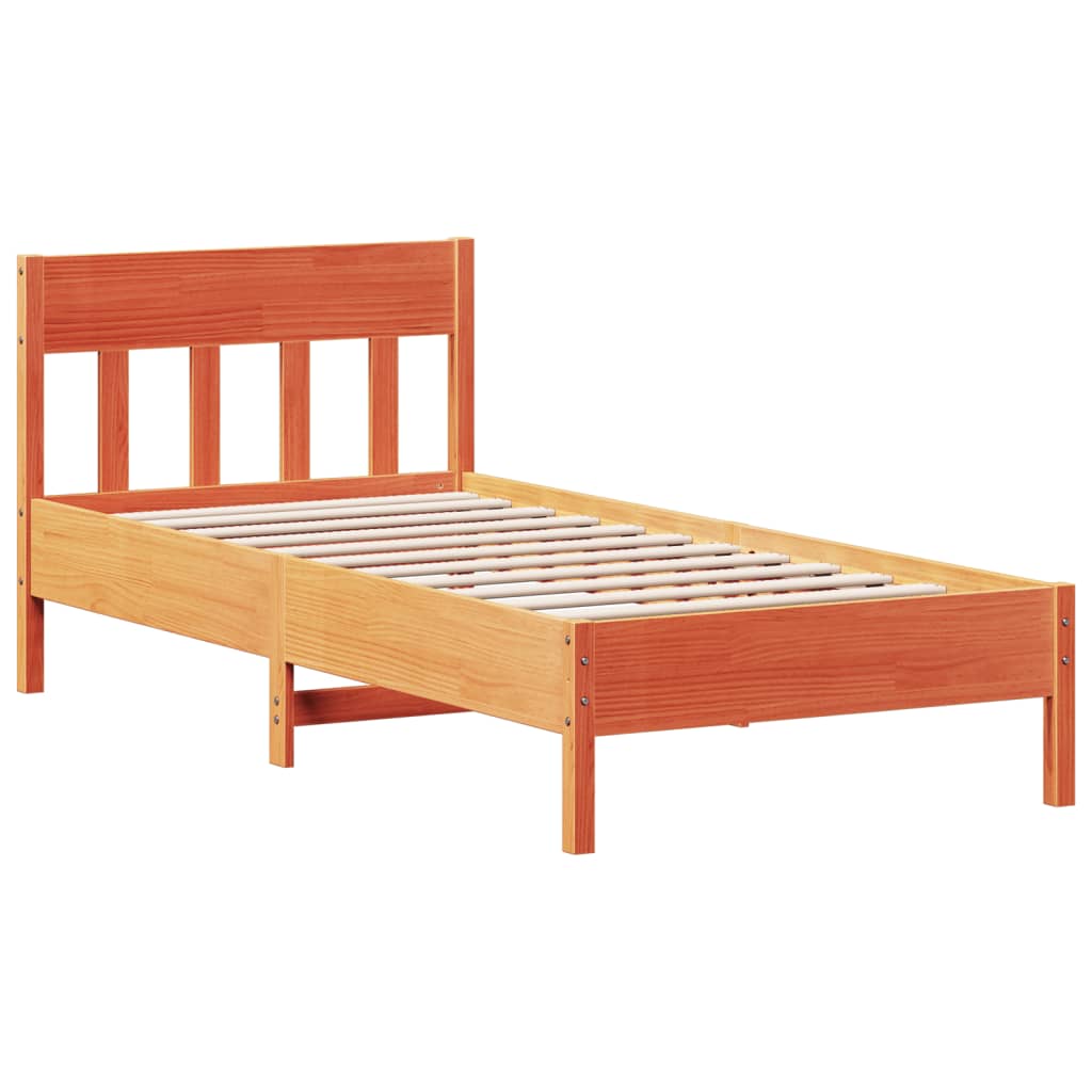 Bedframe zonder matras massief grenenhout wasbruin 75x190 cm