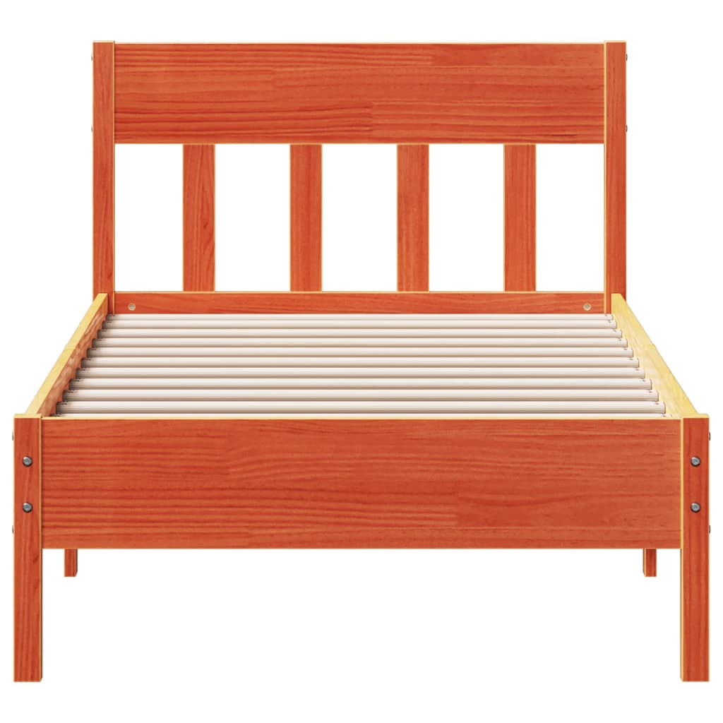 Bedframe zonder matras massief grenenhout wasbruin 75x190 cm