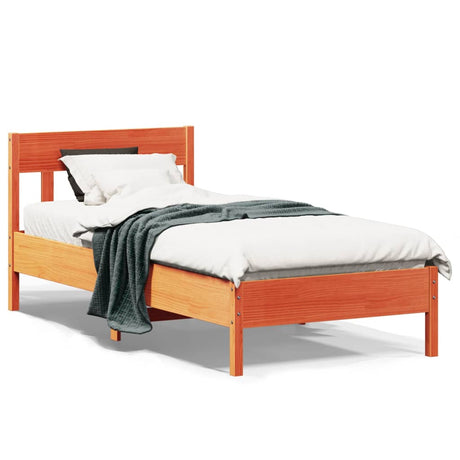 Bedframe zonder matras massief grenenhout wasbruin 75x190 cm