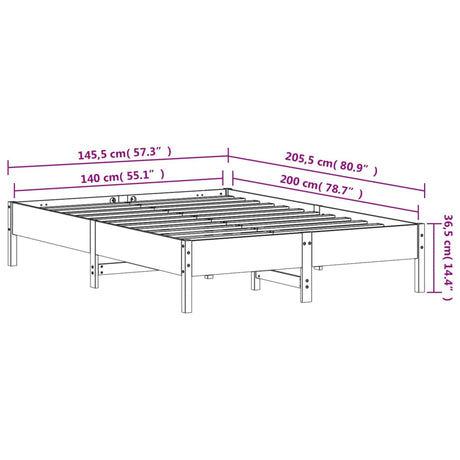 Bedframe zonder matras massief grenenhout wasbruin 140x200 cm