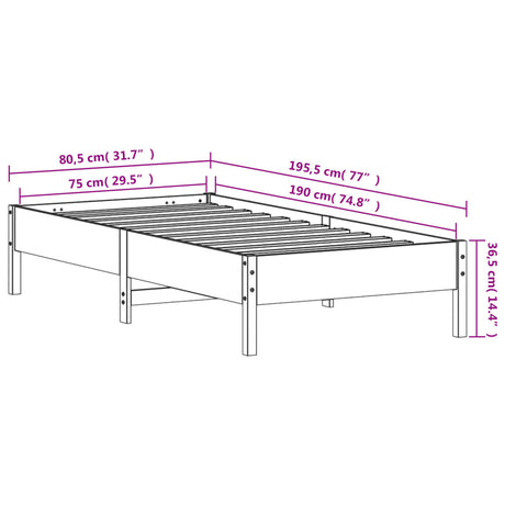 Bedframe zonder matras massief grenenhout wasbruin 75x190 cm