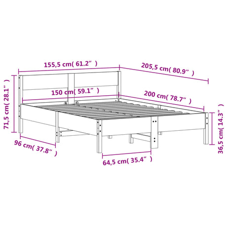 Bedframe zonder matras massief grenenhout wit 150x200 cm