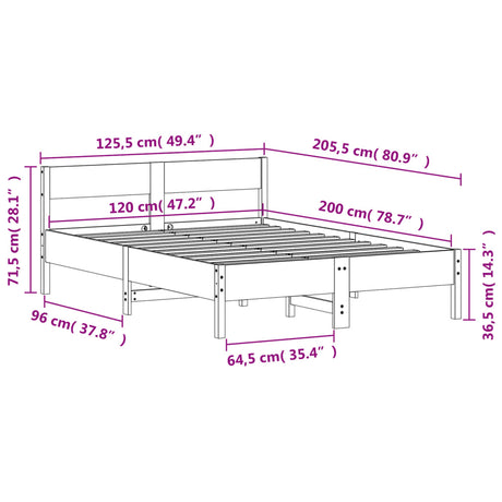 Bedframe zonder matras massief grenenhout 120x200 cm