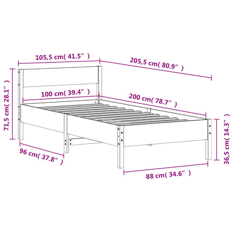 Bedframe zonder matras massief grenenhout wasbruin 100x200 cm