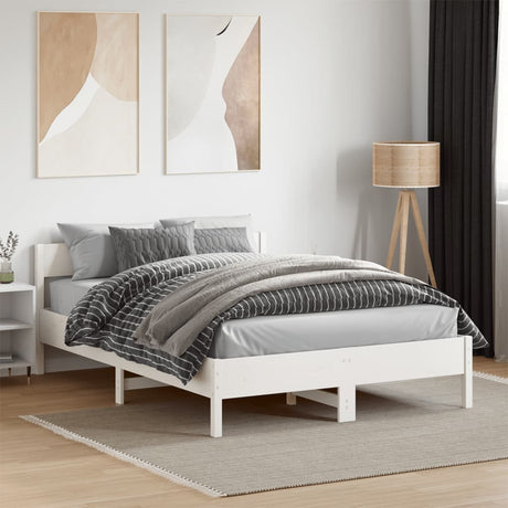 Bedframe zonder matras massief grenenhout wit 140x190 cm