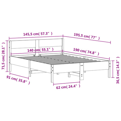 Bedframe zonder matras massief grenenhout wit 140x190 cm