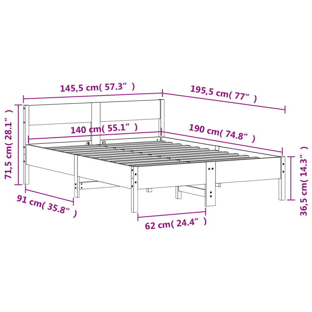 Bed met matras massief grenenhout wasbruin 140x190 cm
