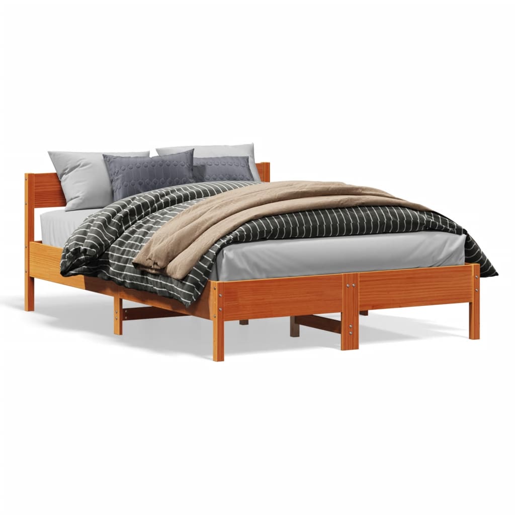 Bed met matras massief grenenhout wasbruin 140x190 cm
