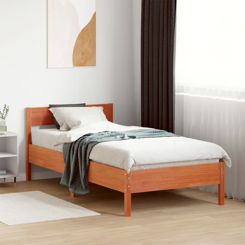 Bedframe zonder matras massief grenenhout wasbruin 90x190 cm