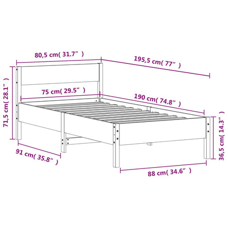 Bedframe zonder matras massief grenenhout 75x190 cm