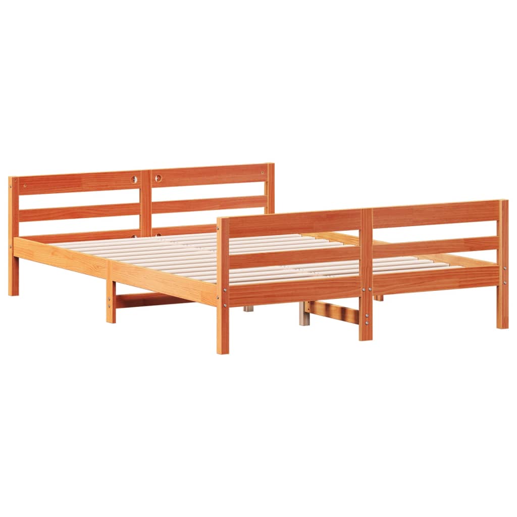 Bedframe zonder matras massief grenenhout wasbruin 140x200 cm