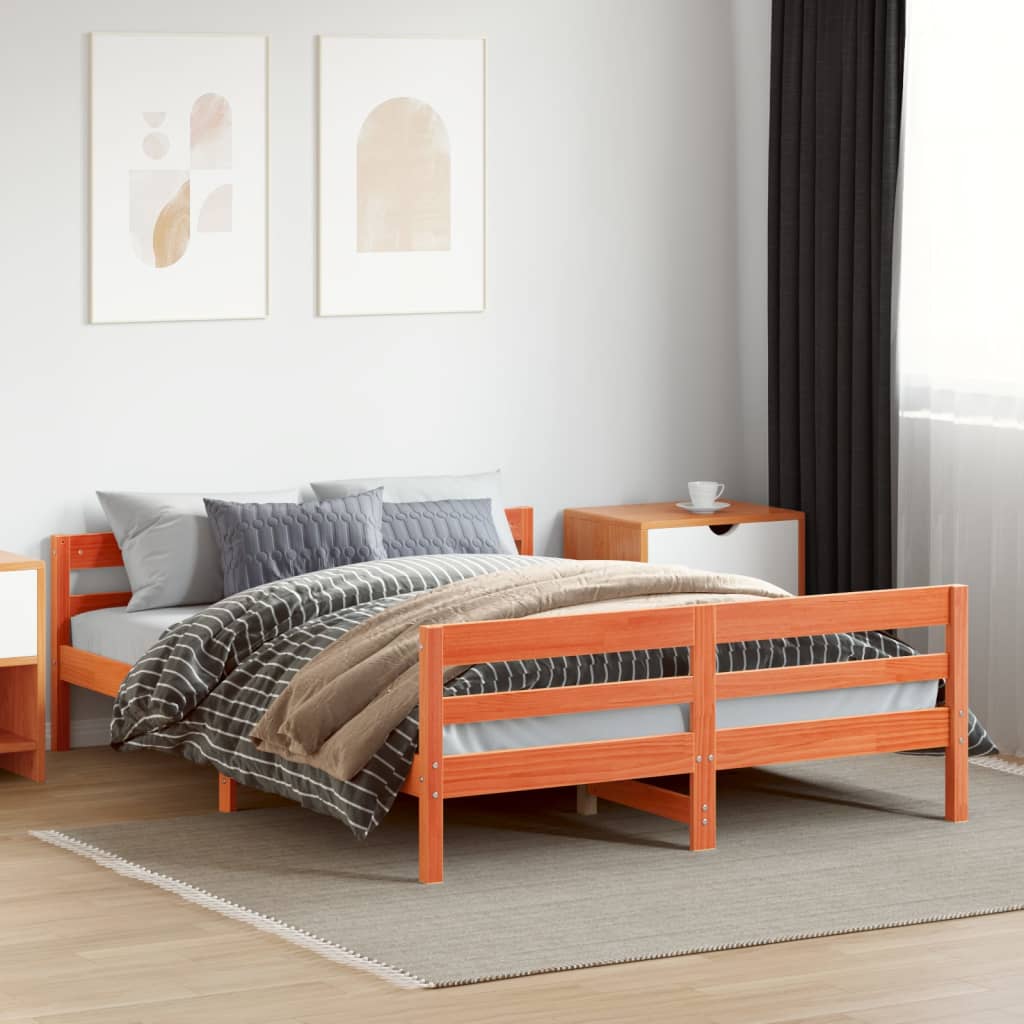 Bedframe zonder matras massief grenenhout wasbruin 140x200 cm